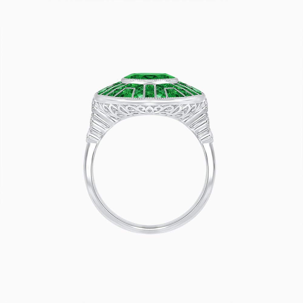 Art Deco-Inspired Geometric Halo Ring Mounting with French-Cut Accents Custom Center Stone | Bold Color Contrast | Hand-Finished Craftsmanship - Shahin Jewelry