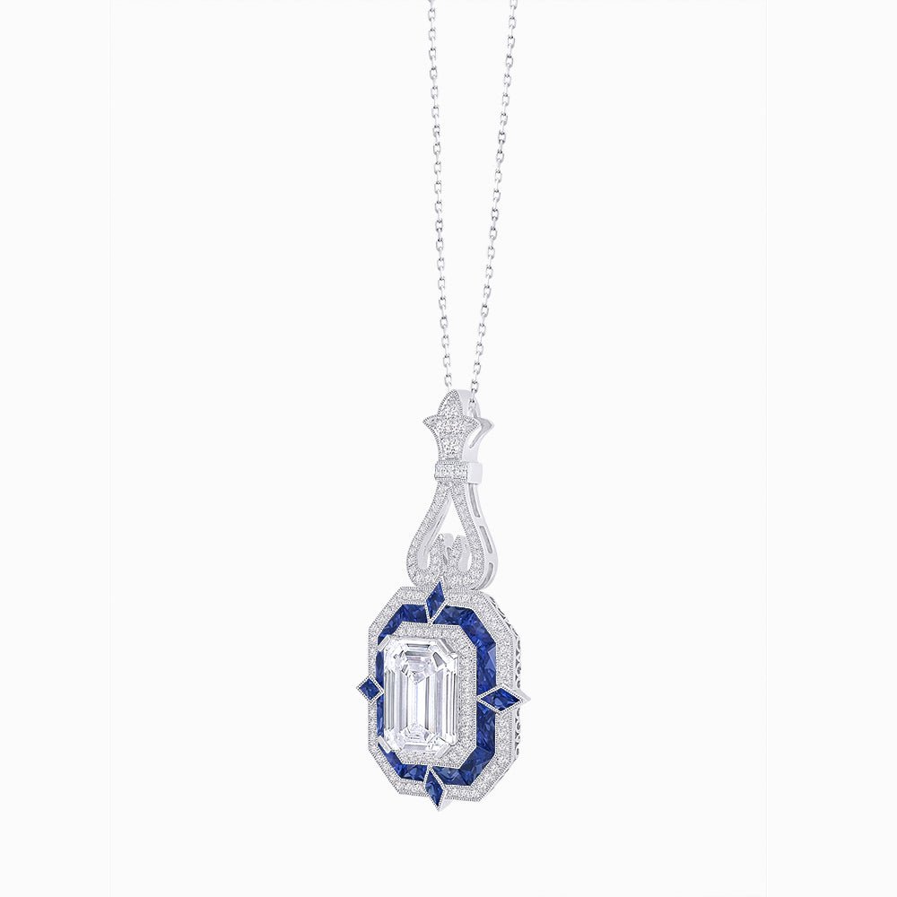 Art Deco Inspired Geometric Pendant with Diamond and Gemstone | Mounting | Without Chain - Shahin Jewelry