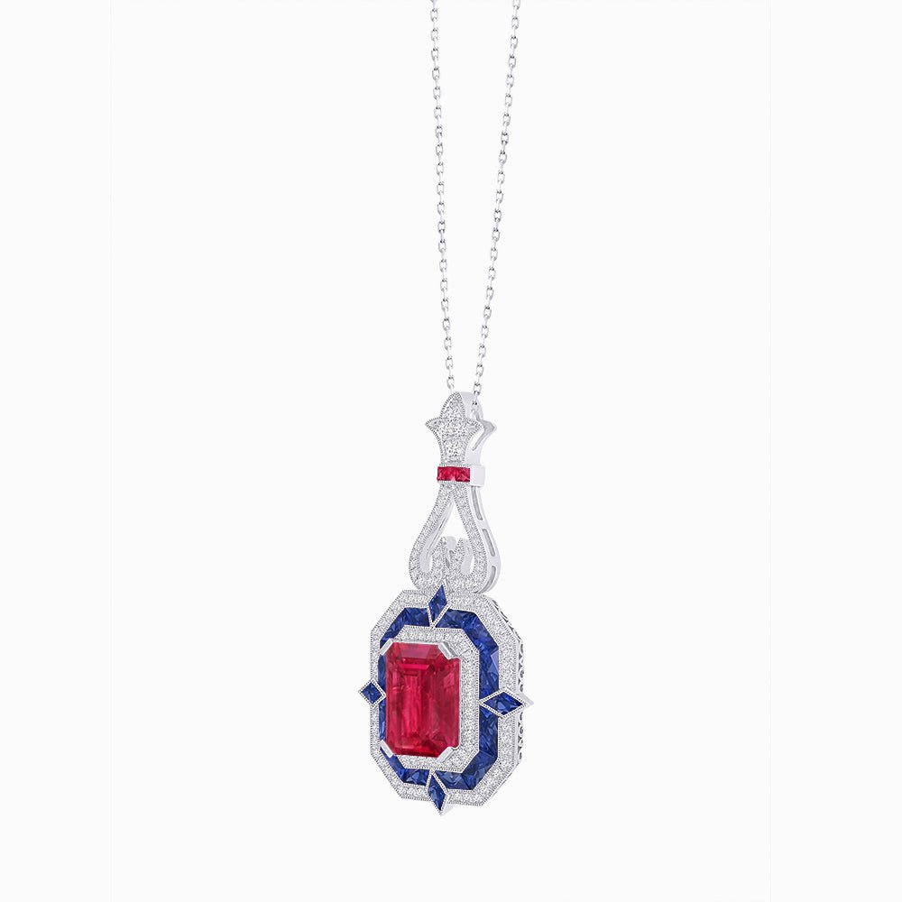 Art Deco Inspired Geometric Pendant with Diamond and Gemstone | Mounting | Without Chain - Shahin Jewelry