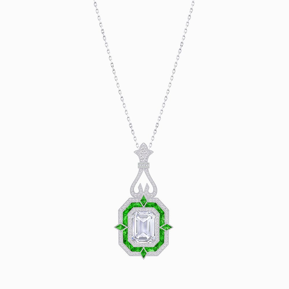 Art Deco Inspired Geometric Pendant with Diamond and Gemstone | Mounting | Without Chain - Shahin Jewelry