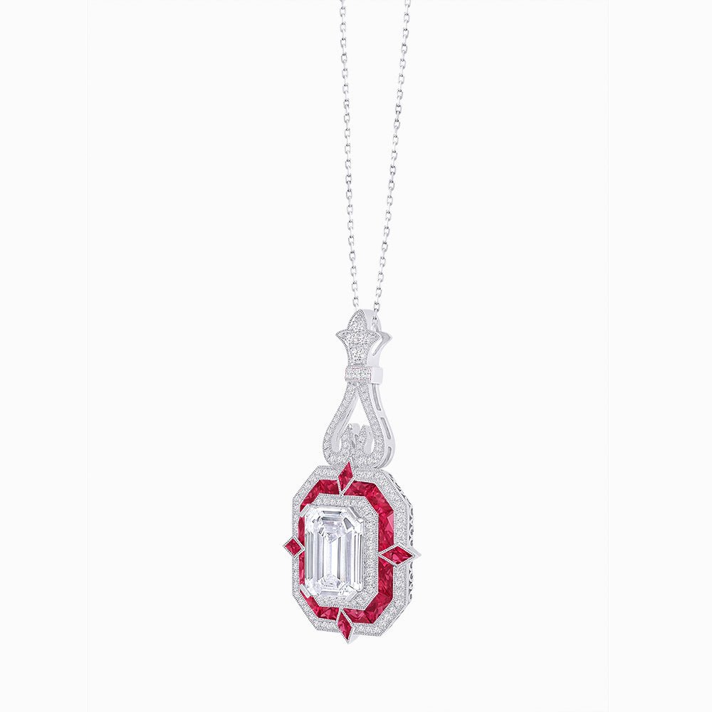Art Deco Inspired Geometric Pendant with Diamond and Gemstone | Mounting | Without Chain - Shahin Jewelry