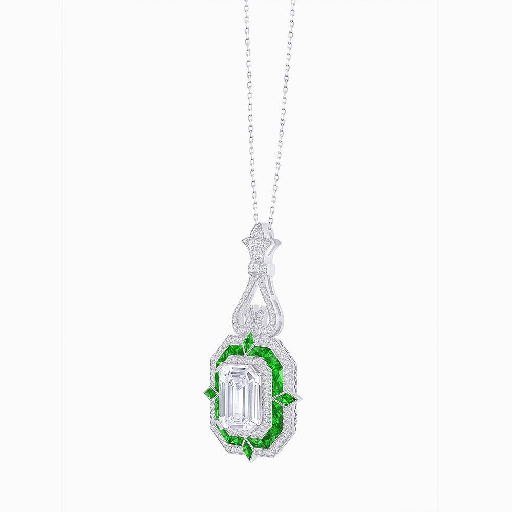 Art Deco Inspired Geometric Pendant with Diamond and Gemstone | Mounting | Without Chain - Shahin Jewelry