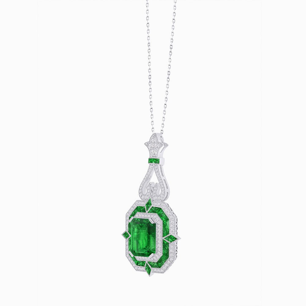 Art Deco Inspired Geometric Pendant with Diamond and Gemstone | Mounting | Without Chain - Shahin Jewelry