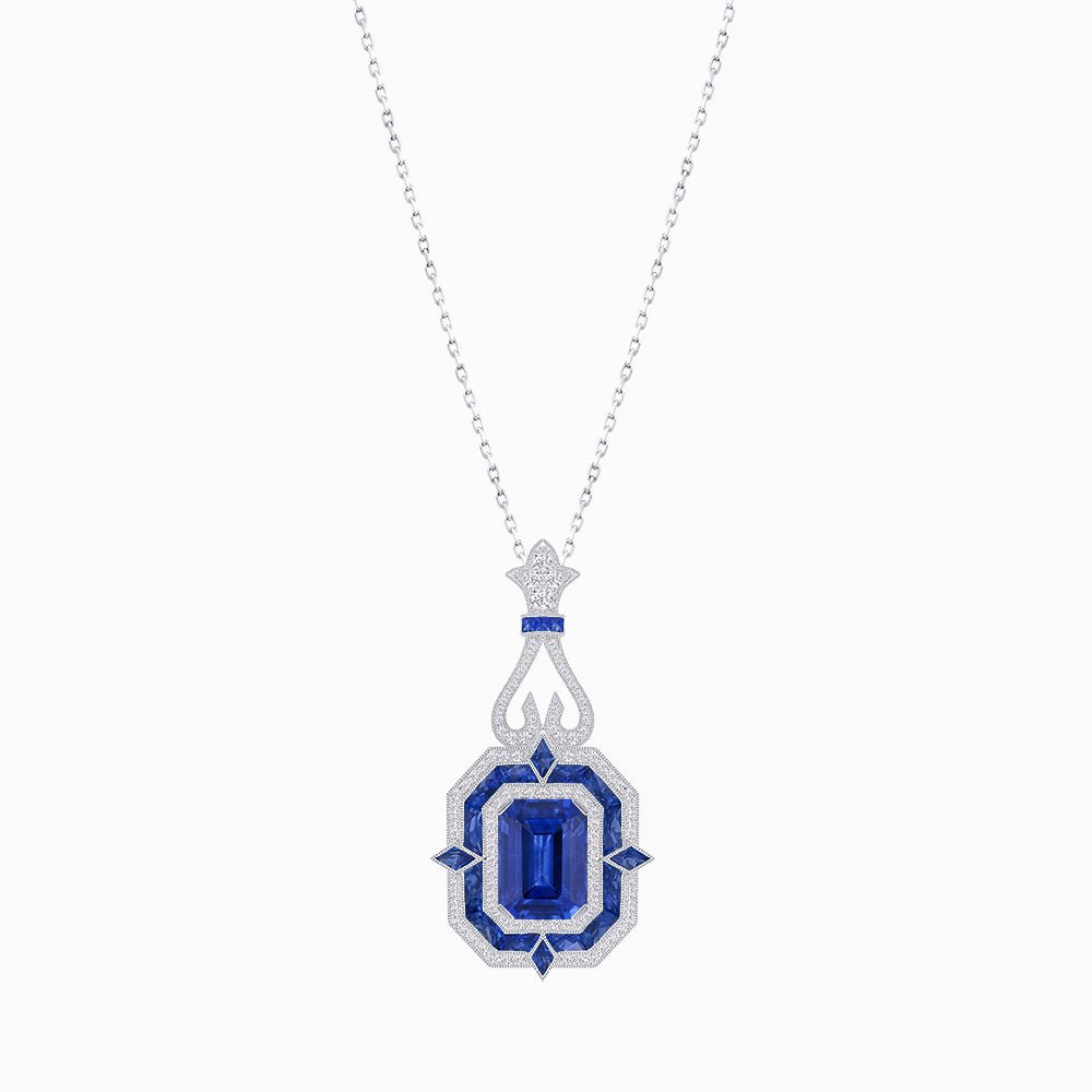 Art Deco Inspired Geometric Pendant with Diamond and Gemstone | Mounting | Without Chain - Shahin Jewelry