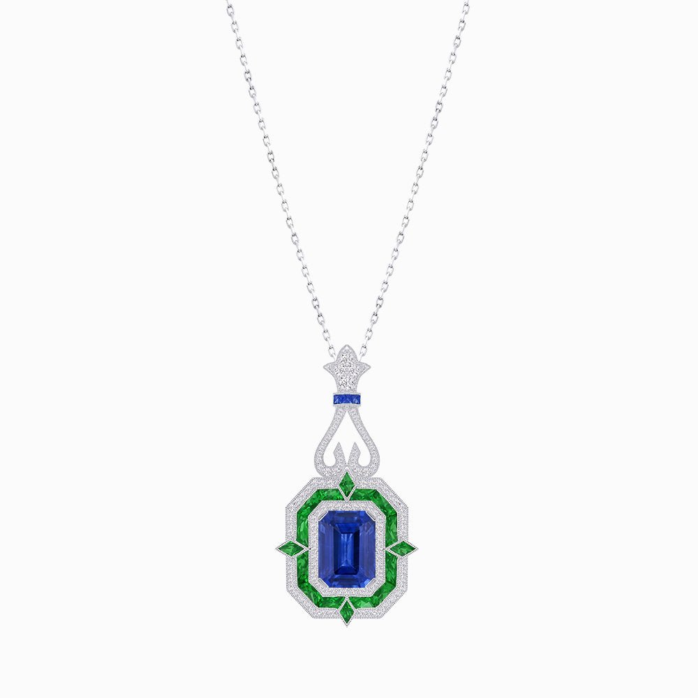 Art Deco Inspired Geometric Pendant with Diamond and Gemstone | Mounting | Without Chain - Shahin Jewelry