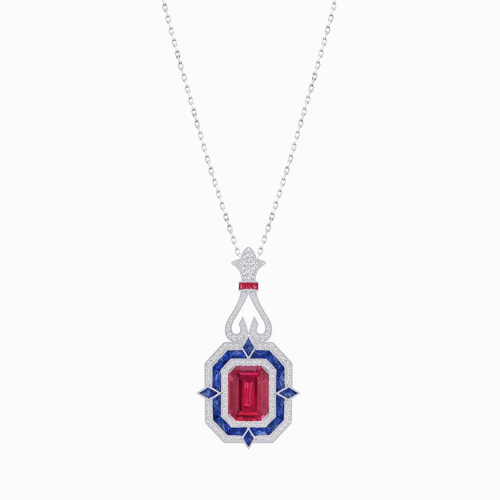 Art Deco Inspired Geometric Pendant with Diamond and Gemstone | Mounting | Without Chain - Shahin Jewelry
