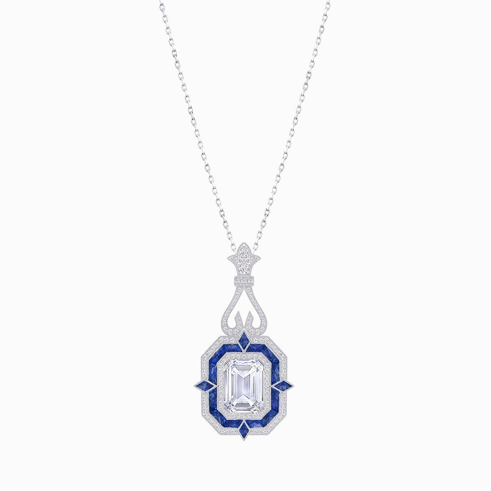 Art Deco Inspired Geometric Pendant with Diamond and Gemstone | Mounting | Without Chain - Shahin Jewelry