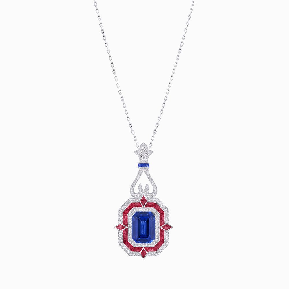 Art Deco Inspired Geometric Pendant with Diamond and Gemstone | Mounting | Without Chain - Shahin Jewelry