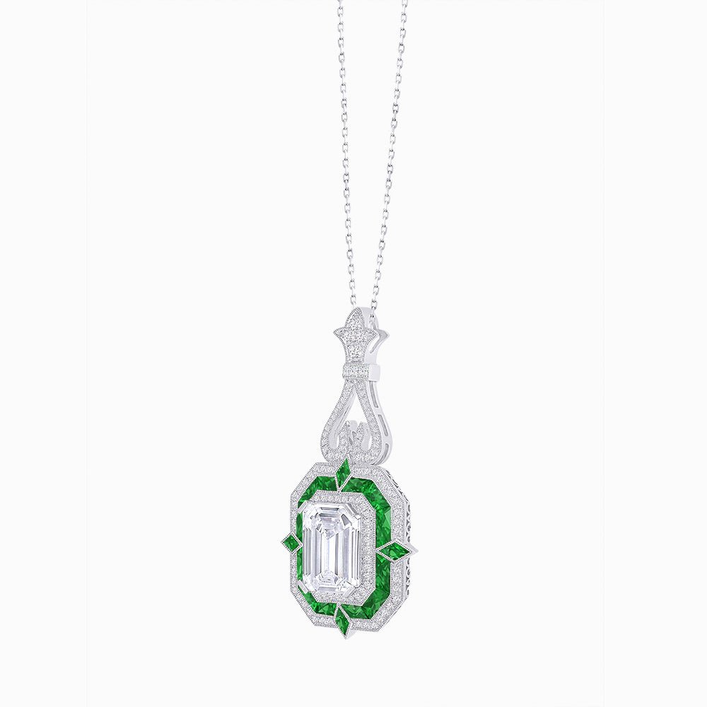 Art Deco Inspired Geometric Pendant with Diamond and Gemstone | Mounting | Without Chain - Shahin Jewelry