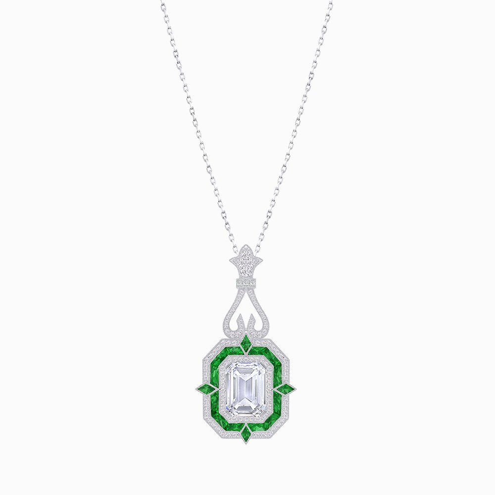 Art Deco Inspired Geometric Pendant with Diamond and Gemstone | Mounting | Without Chain - Shahin Jewelry