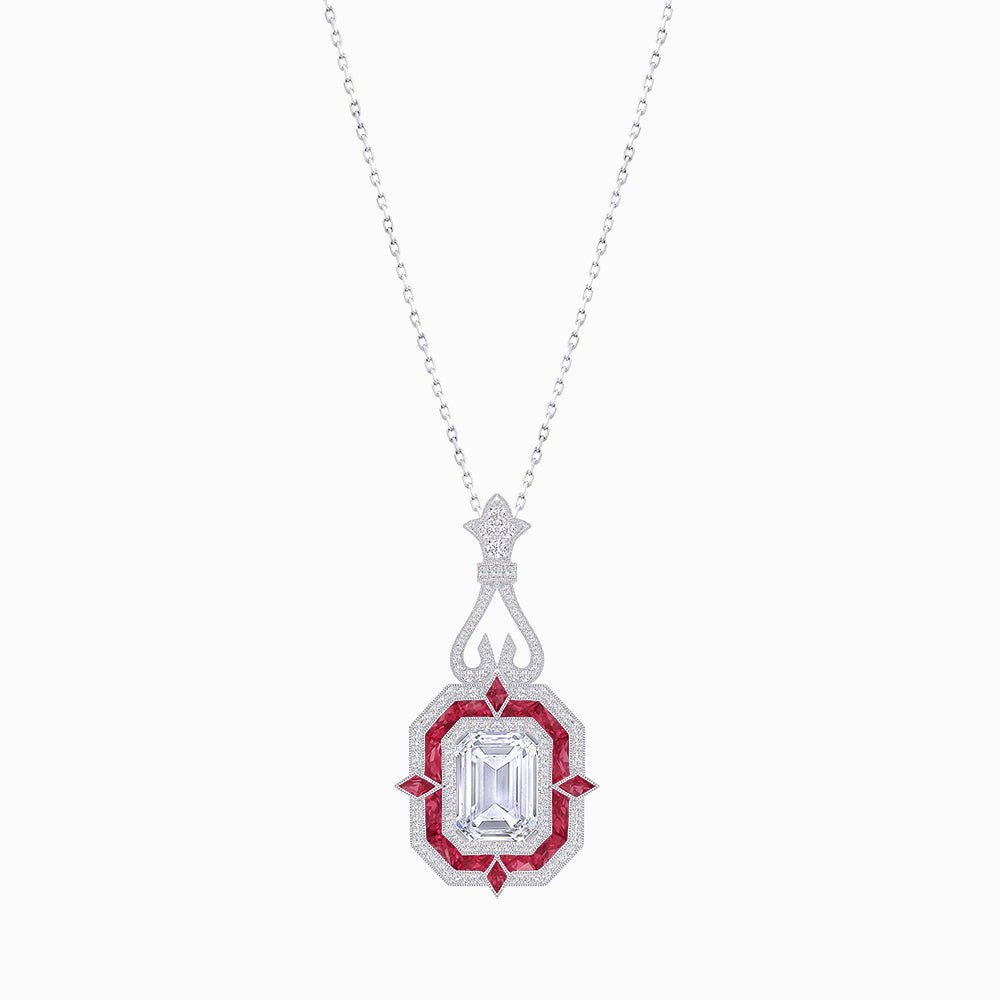 Art Deco Inspired Geometric Pendant with Diamond and Gemstone | Mounting | Without Chain - Shahin Jewelry
