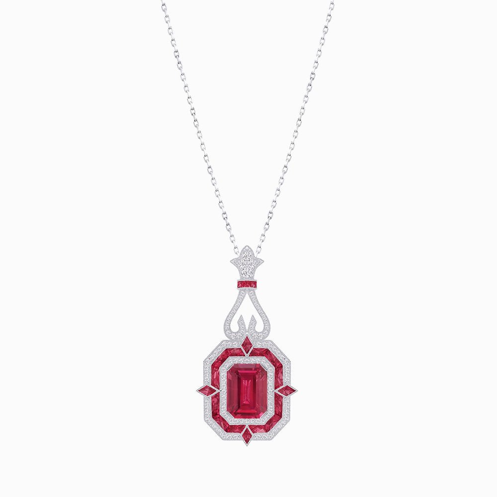 Art Deco Inspired Geometric Pendant with Diamond and Gemstone | Mounting | Without Chain - Shahin Jewelry