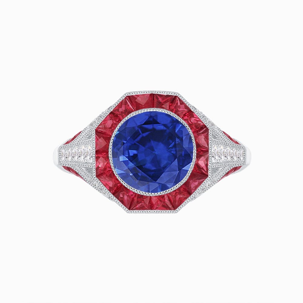 Art Deco Inspired Halo Gemstone Engagement Ring - Shahin Jewelry