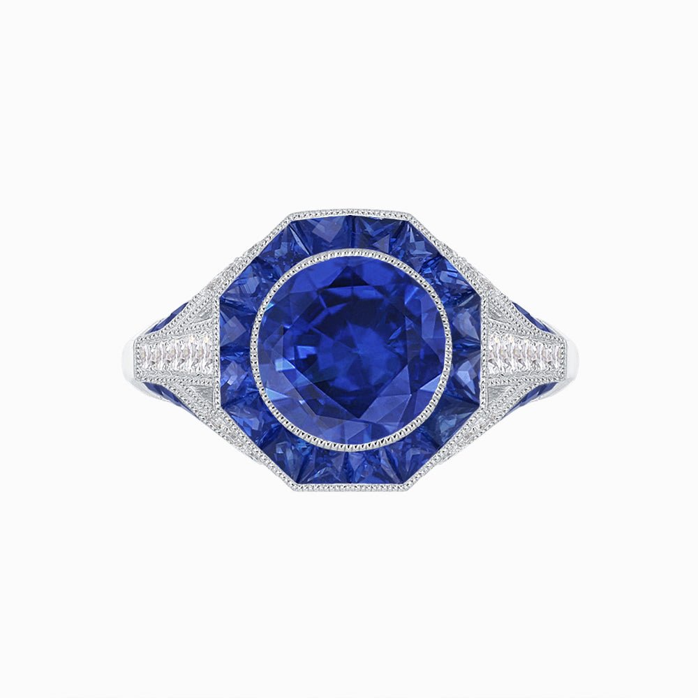 Art Deco Inspired Halo Gemstone Engagement Ring - Shahin Jewelry