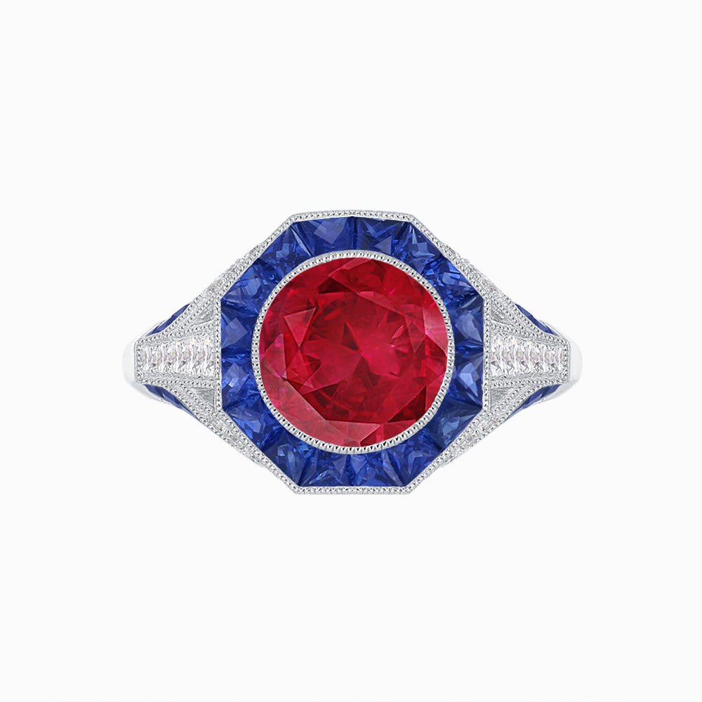 Art Deco Inspired Halo Gemstone Engagement Ring - Shahin Jewelry