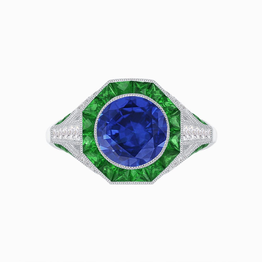 Art Deco Inspired Halo Gemstone Engagement Ring - Shahin Jewelry