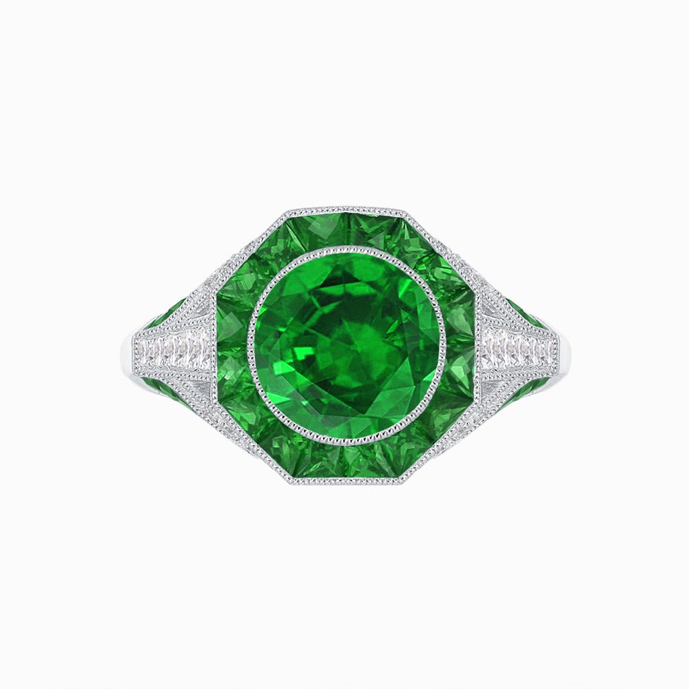 Art Deco Inspired Halo Gemstone Engagement Ring - Shahin Jewelry