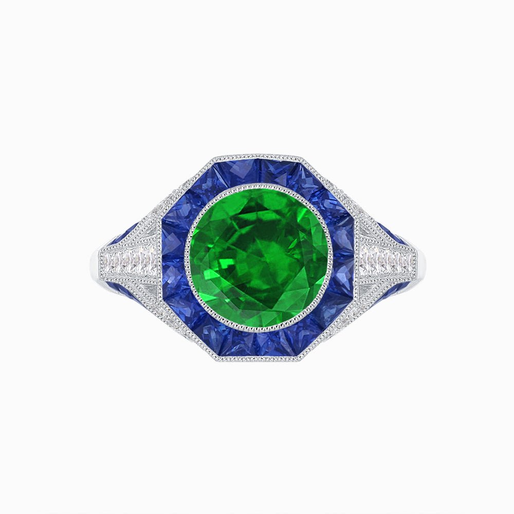 Art Deco Inspired Halo Gemstone Engagement Ring - Shahin Jewelry