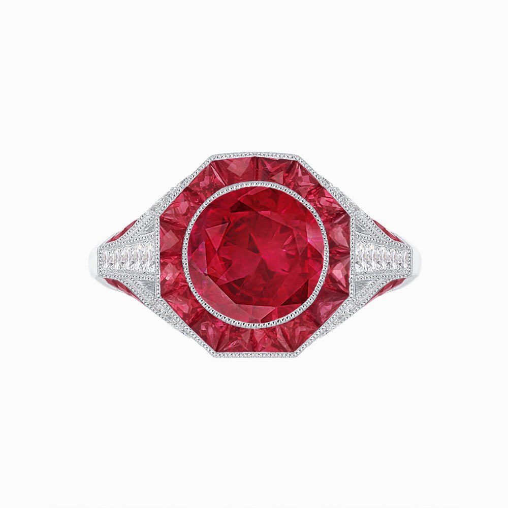 Art Deco Inspired Halo Gemstone Engagement Ring - Shahin Jewelry