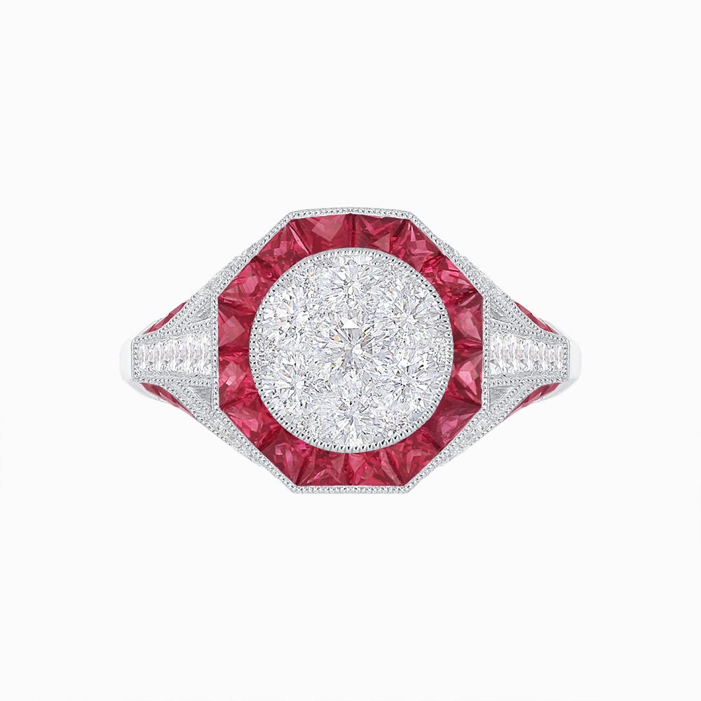 Art Deco Inspired Halo Illusion Diamond Engagement Ring - Shahin Jewelry