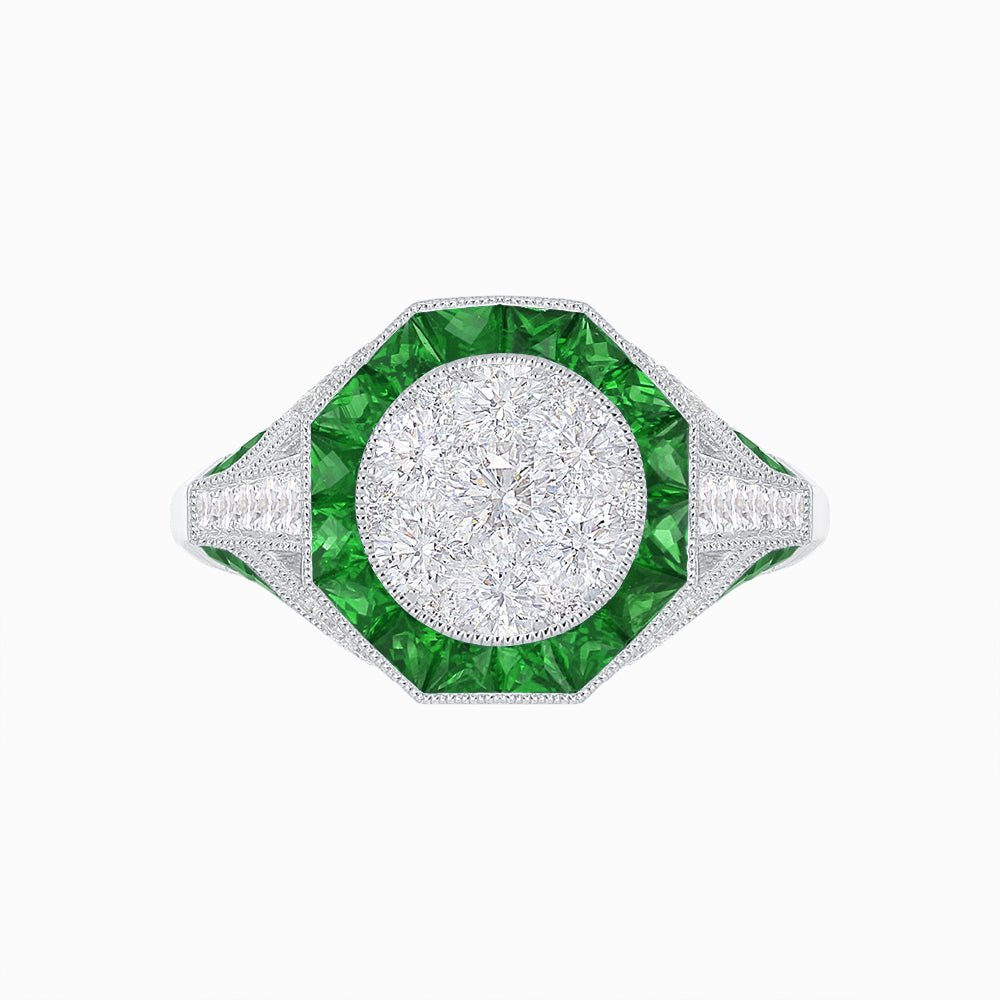 Art Deco Inspired Halo Illusion Diamond Engagement Ring - Shahin Jewelry