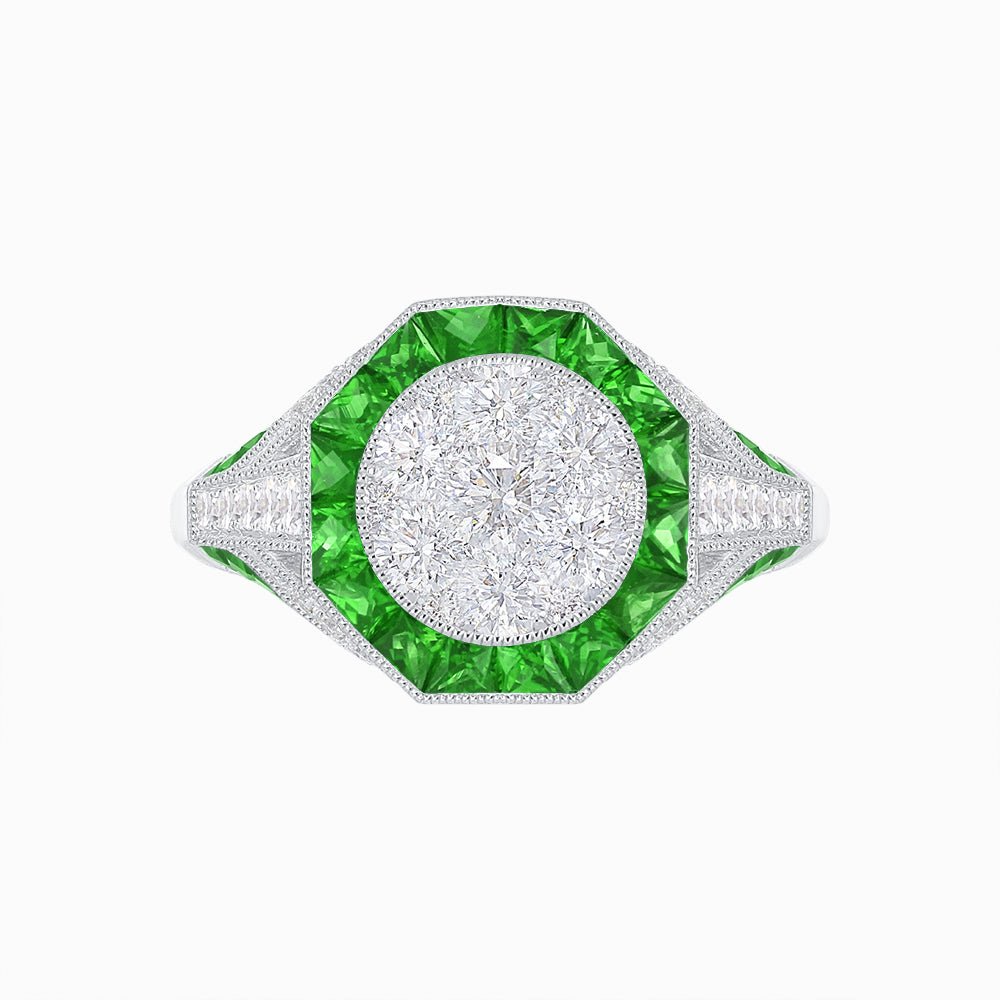 Art Deco Inspired Halo Illusion Diamond Engagement Ring - Shahin Jewelry