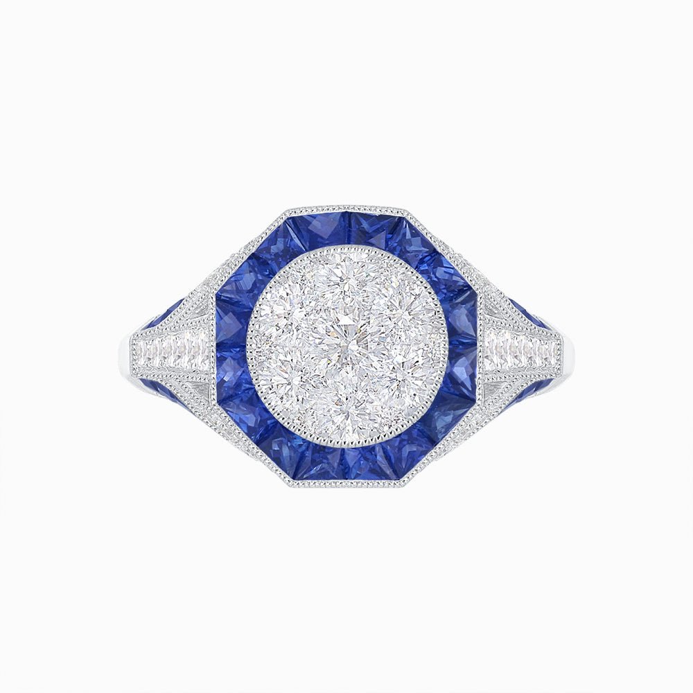 Art Deco Inspired Halo Illusion Diamond Engagement Ring - Shahin Jewelry