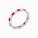 Load image into Gallery viewer, Art Deco Inspired Hand-Engraved Square Gemstone &amp; Diamond Stackable Eternity Band - Shahin Jewelry