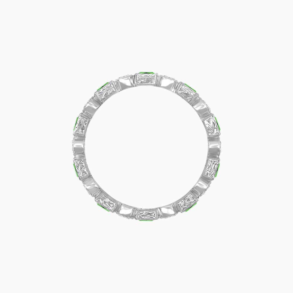 Art Deco Inspired Hand-Engraved Square Gemstone & Diamond Stackable Eternity Band - Shahin Jewelry