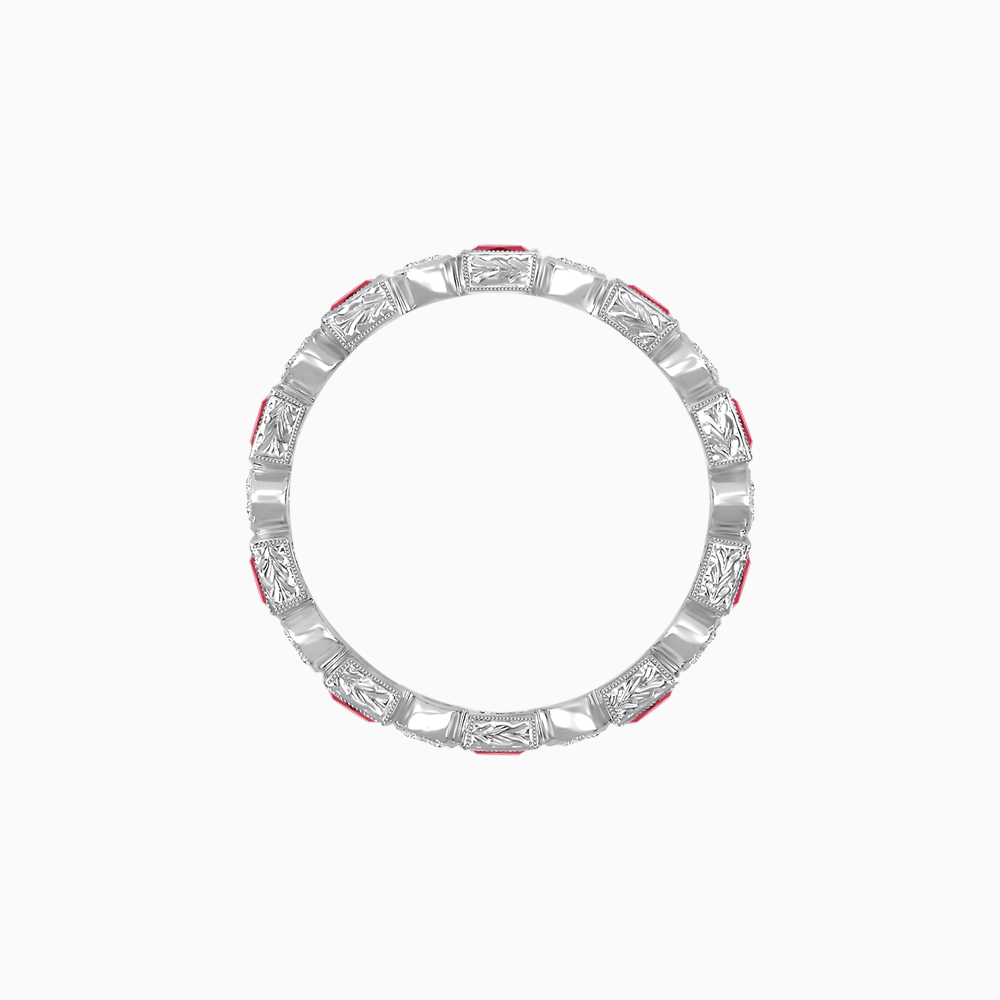 Art Deco Inspired Hand-Engraved Square Gemstone & Diamond Stackable Eternity Band - Shahin Jewelry
