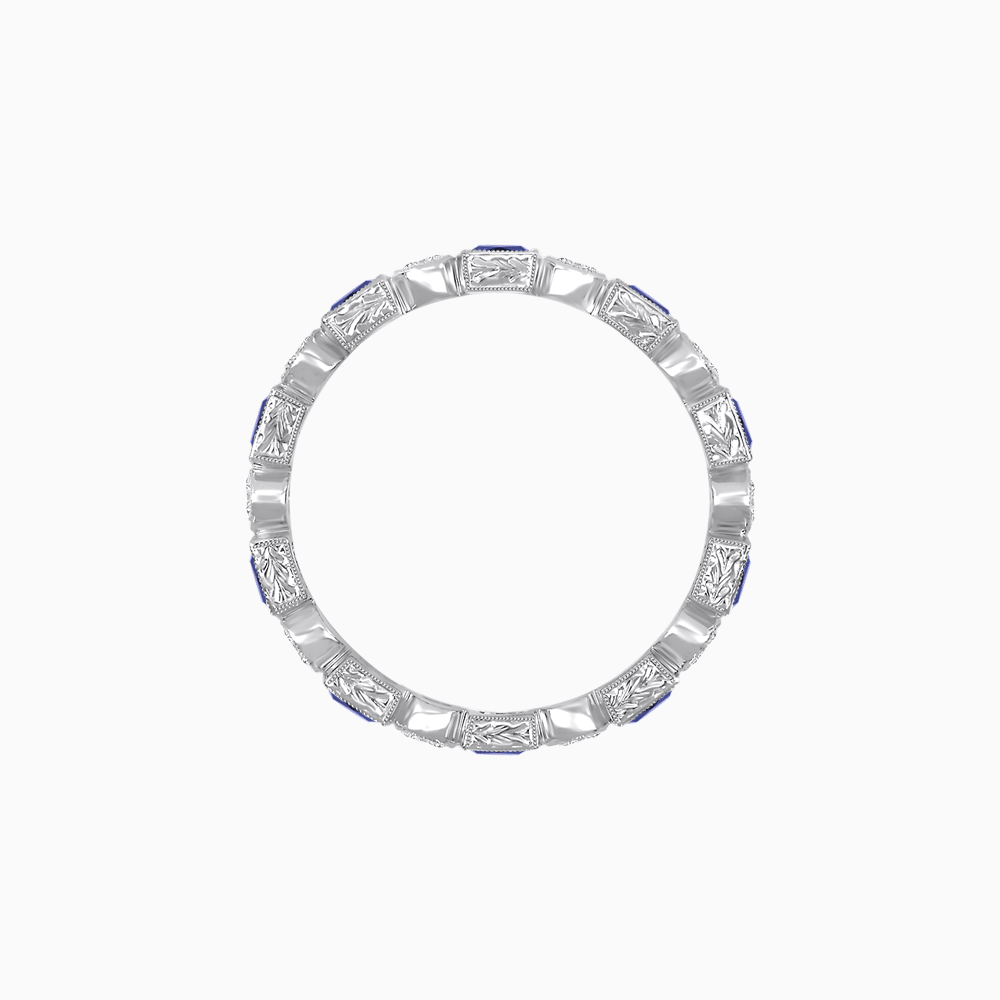 Art Deco Inspired Hand-Engraved Square Gemstone & Diamond Stackable Eternity Band - Shahin Jewelry