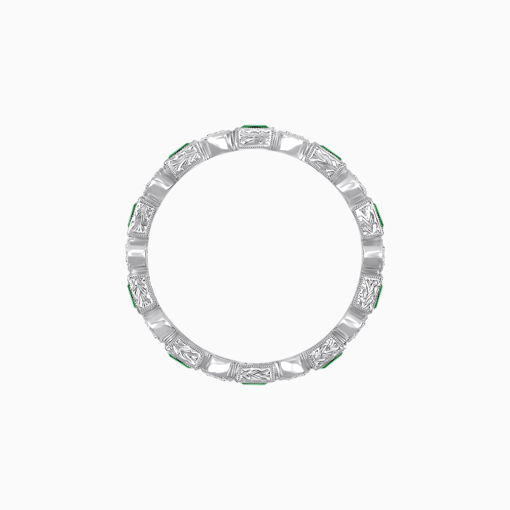 Art Deco Inspired Hand-Engraved Square Gemstone & Diamond Stackable Eternity Band - Shahin Jewelry