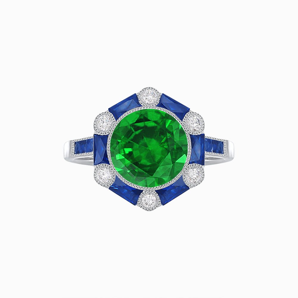 Art Deco Inspired Hexagon Halo Ring With Gemstone - Shahin Jewelry