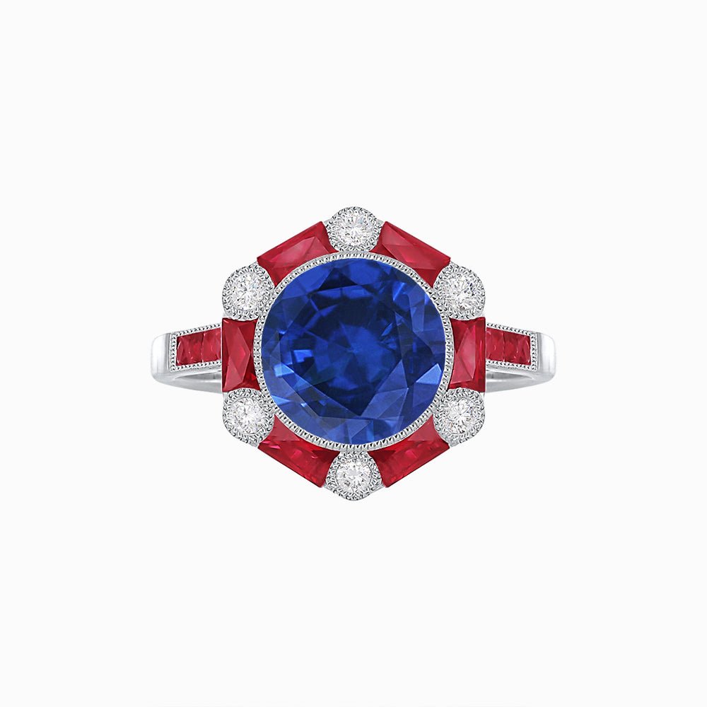 Art Deco Inspired Hexagon Halo Ring With Gemstone - Shahin Jewelry