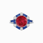 Load image into Gallery viewer, Art Deco Inspired Hexagon Halo Ring With Gemstone - Shahin Jewelry
