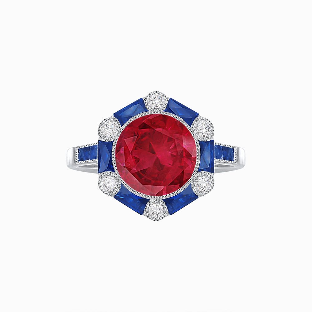 Art Deco Inspired Hexagon Halo Ring With Gemstone - Shahin Jewelry