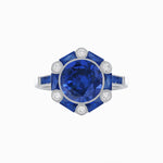 Load image into Gallery viewer, Art Deco Inspired Hexagon Halo Ring With Gemstone - Shahin Jewelry
