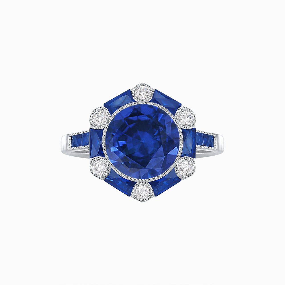 Art Deco Inspired Hexagon Halo Ring With Gemstone - Shahin Jewelry