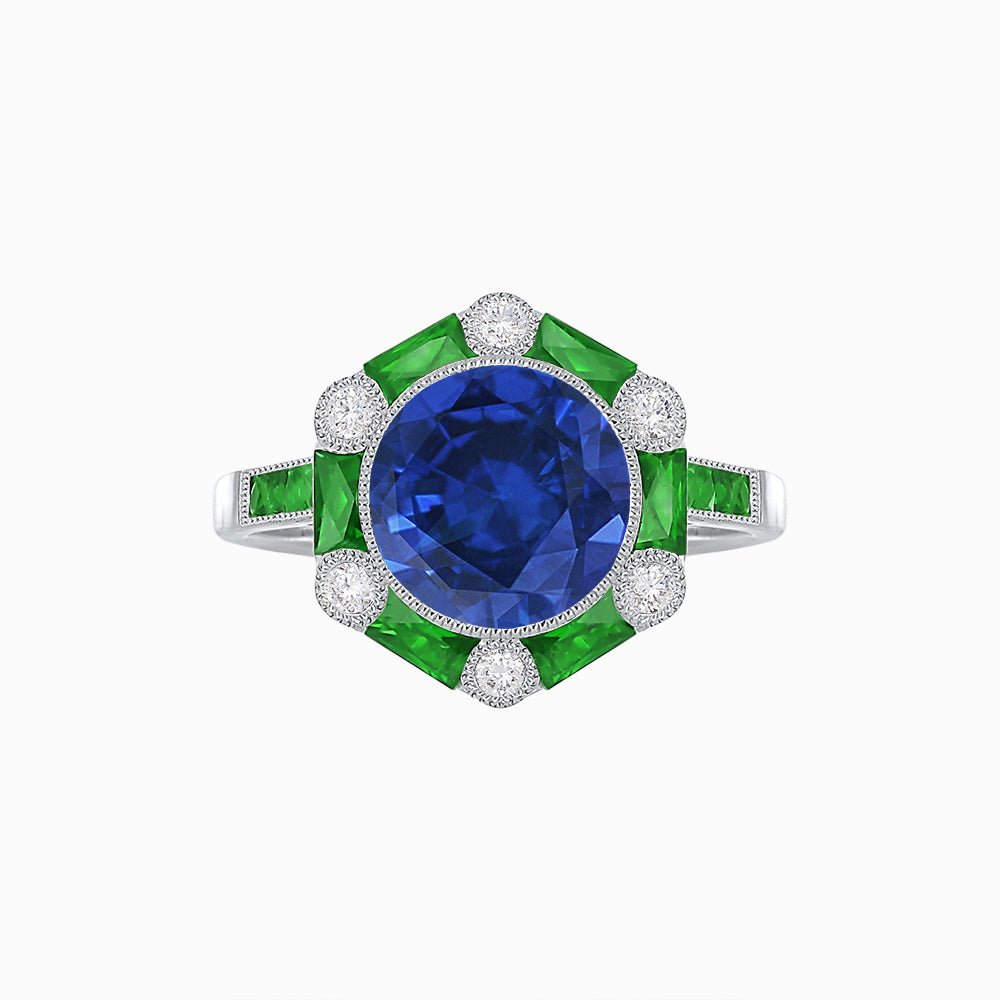 Art Deco Inspired Hexagon Halo Ring With Gemstone - Shahin Jewelry