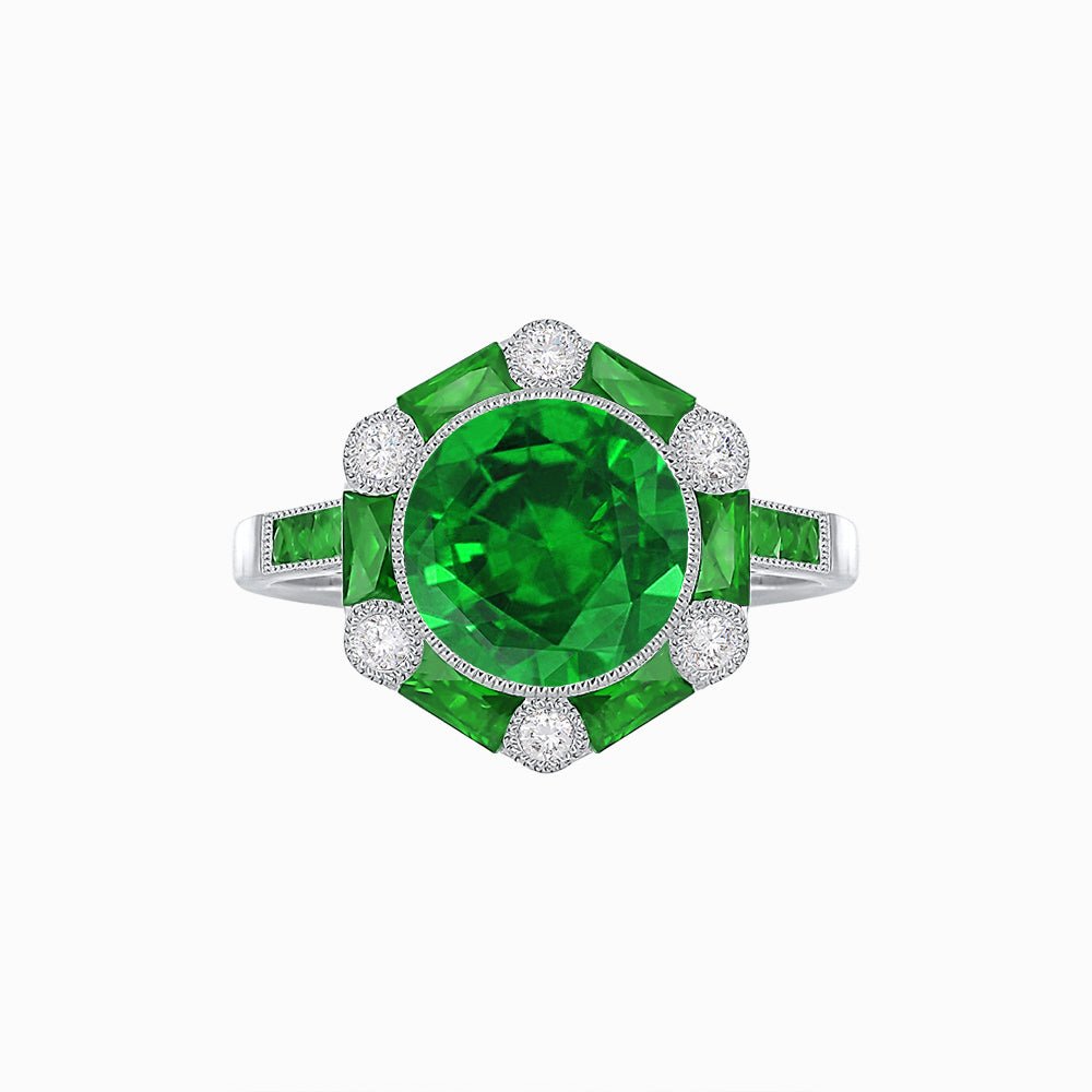 Art Deco Inspired Hexagon Halo Ring With Gemstone - Shahin Jewelry