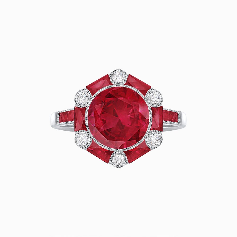 Art Deco Inspired Hexagon Halo Ring With Gemstone - Shahin Jewelry