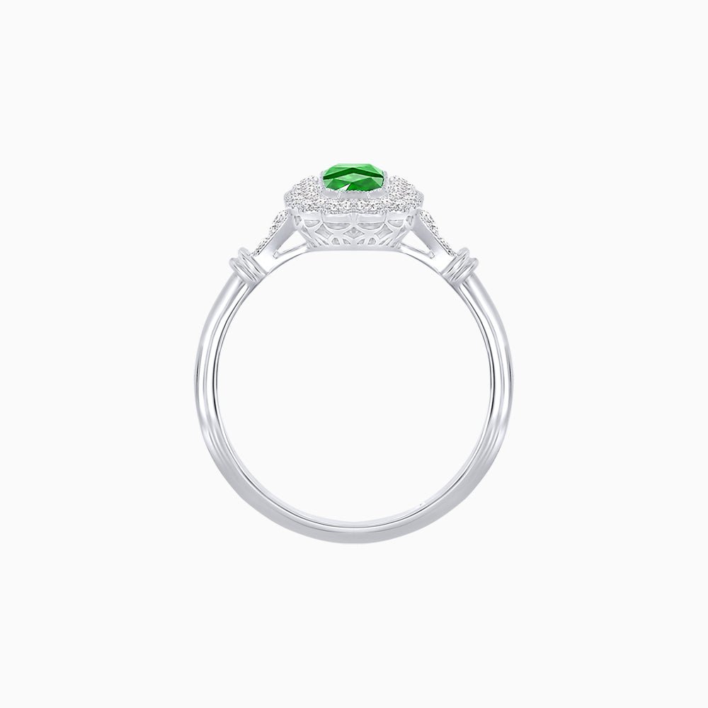 Art Deco Inspired Horisontal Fore Emerald Ring with Diamond - Shahin Jewelry