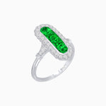 Load image into Gallery viewer, Art Deco Inspired Horisontal Fore Emerald Ring with Diamond - Shahin Jewelry
