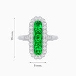 Load image into Gallery viewer, Art Deco Inspired Horisontal Fore Emerald Ring with Diamond - Shahin Jewelry
