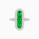 Load image into Gallery viewer, Art Deco Inspired Horisontal Fore Emerald Ring with Diamond - Shahin Jewelry
