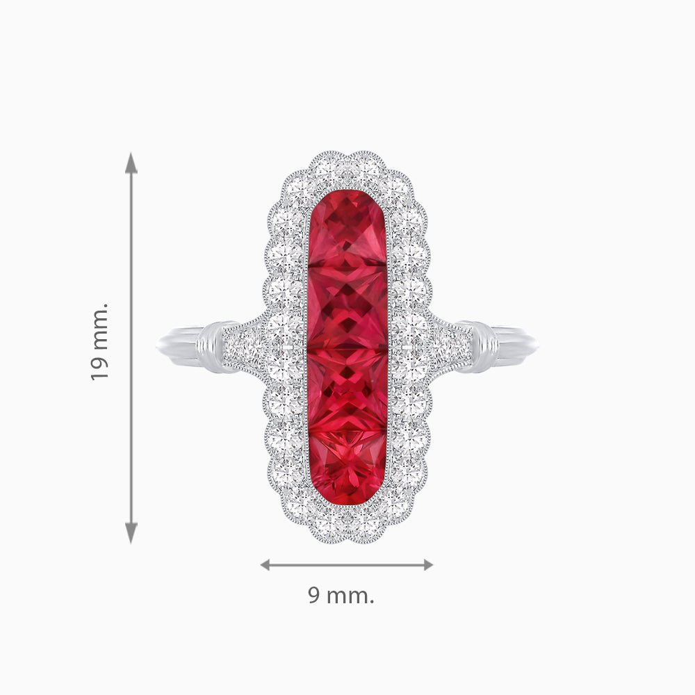 Art Deco Inspired Horisontal Fore Gems stone Ring with Diamond - Shahin Jewelry