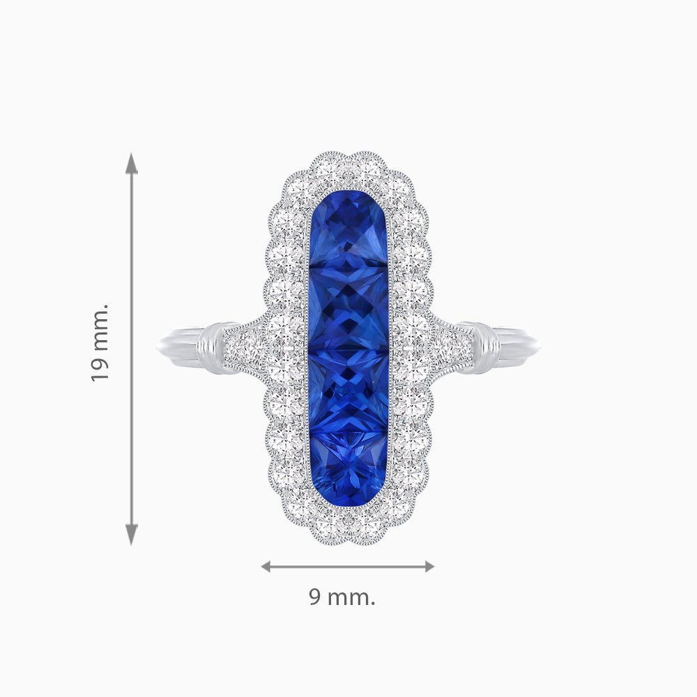 Art Deco Inspired Horisontal Fore Gems stone Ring with Diamond - Shahin Jewelry