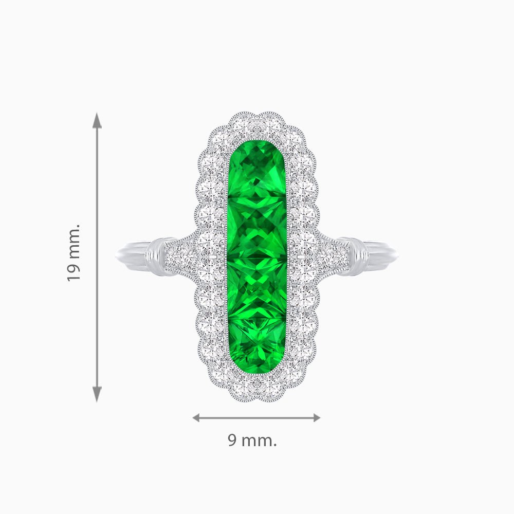 Art Deco Inspired Horisontal Fore Gems stone Ring with Diamond - Shahin Jewelry