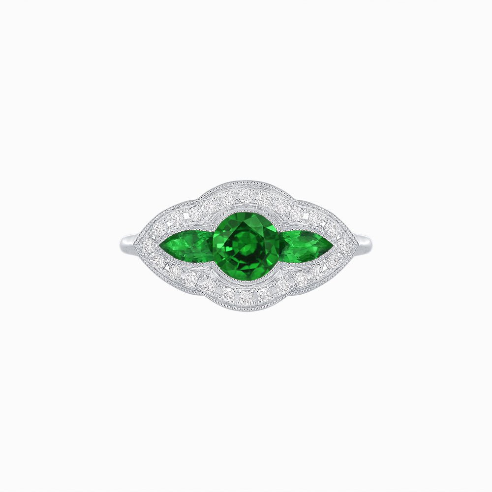 Art Deco Inspired Horisontal Three Stone Ring - Shahin Jewelry