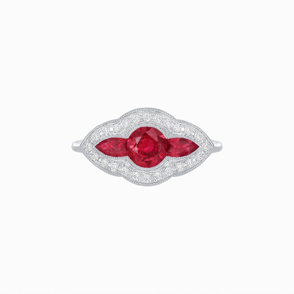 Art Deco Inspired Horisontal Three Stone Ring - Shahin Jewelry